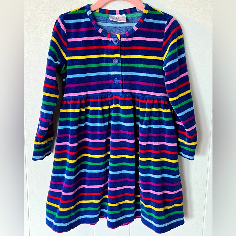 Hanna Andersson Blue Velour Striped Dress Size 100 (3T)
